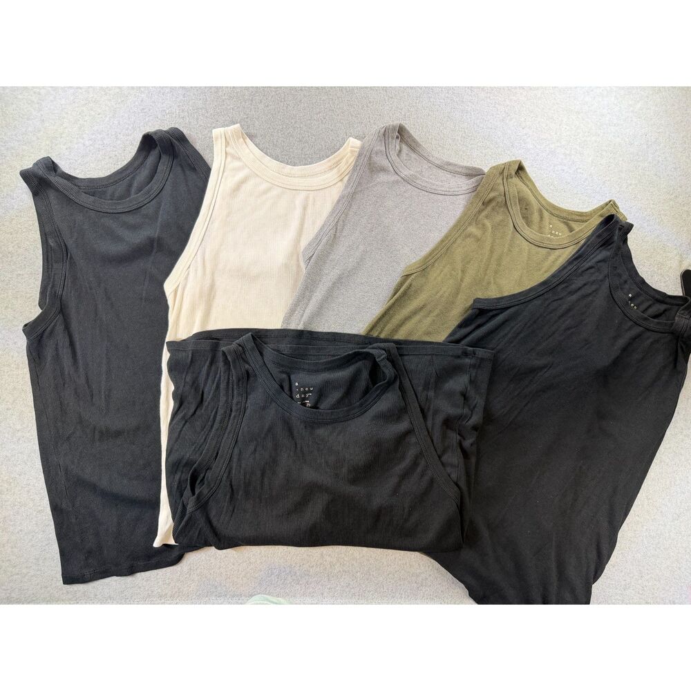 A New Day Women’s XXL Ribbed Tank Tops 6 Piece Lot Black Gray Olive Cream 3805